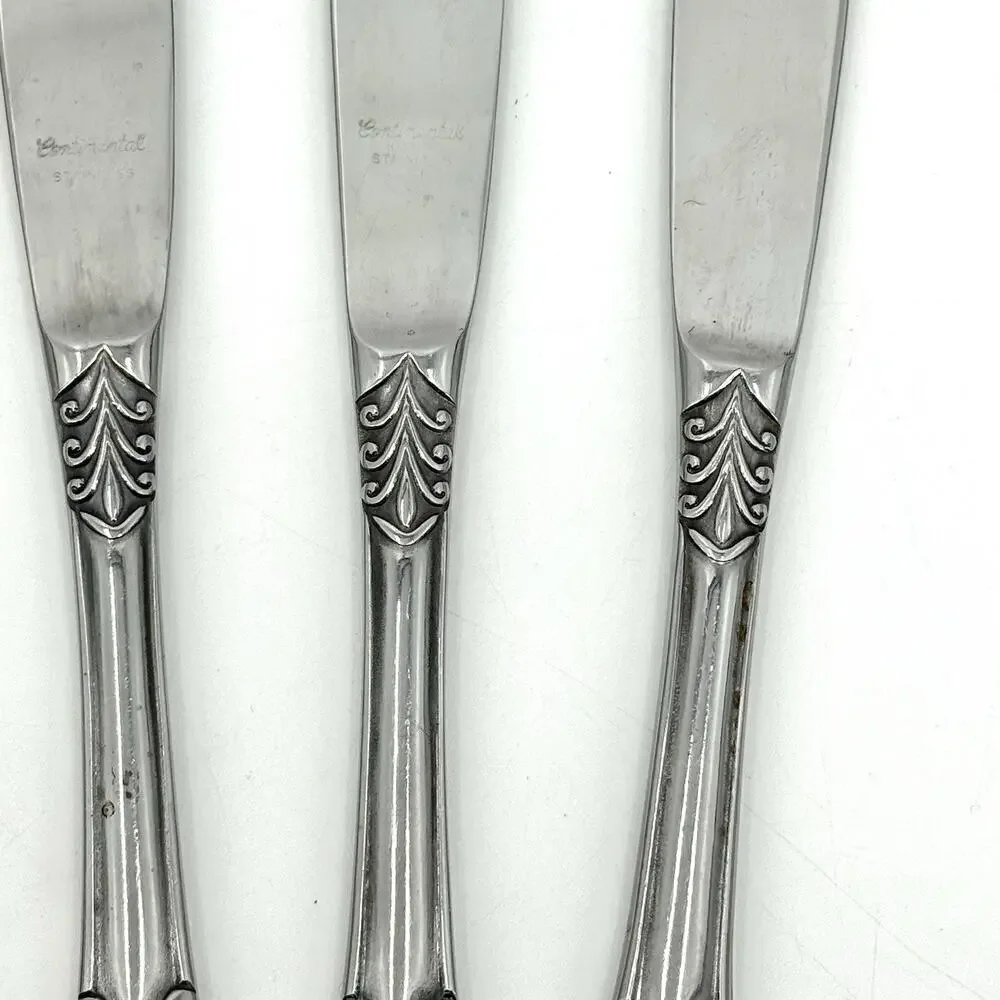 Voisin (Stainless)by CONTINENTAL SILVER Set Of 4 Dinner Knives Floral 8 7/8 inch